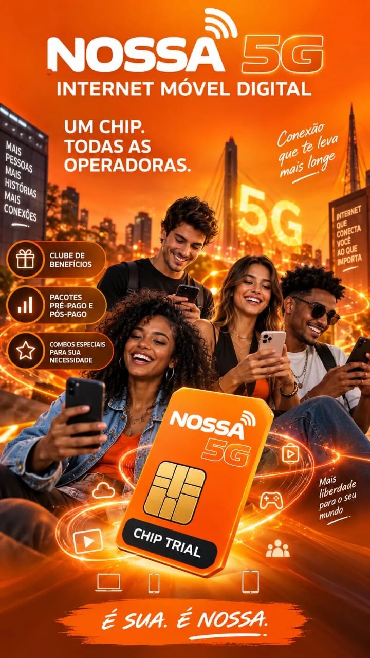 Campanha Nossa 5G com jovens usando celular na cidade